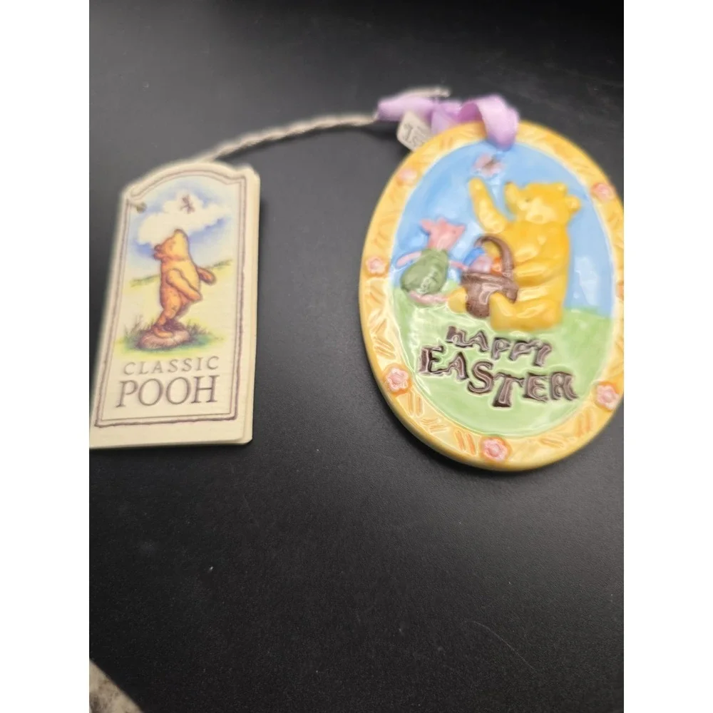 Disney Classic Pooh Piglet Eeyore Tigger Porcelain Happy Easter Egg Ornament